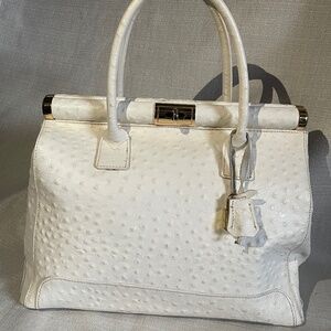 White Giada Pelle Ostrich Leather Handbag